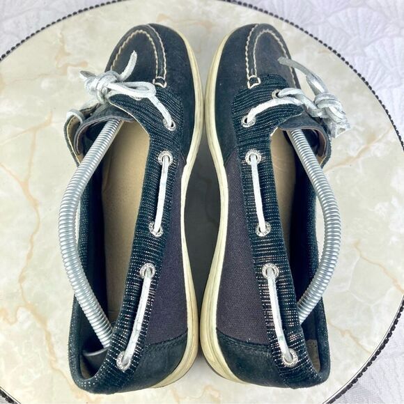 Sperry Shoes Women 7 Black Leather Classic Nautical Driving Slip On Boat Loafers - Picture 8 of 10